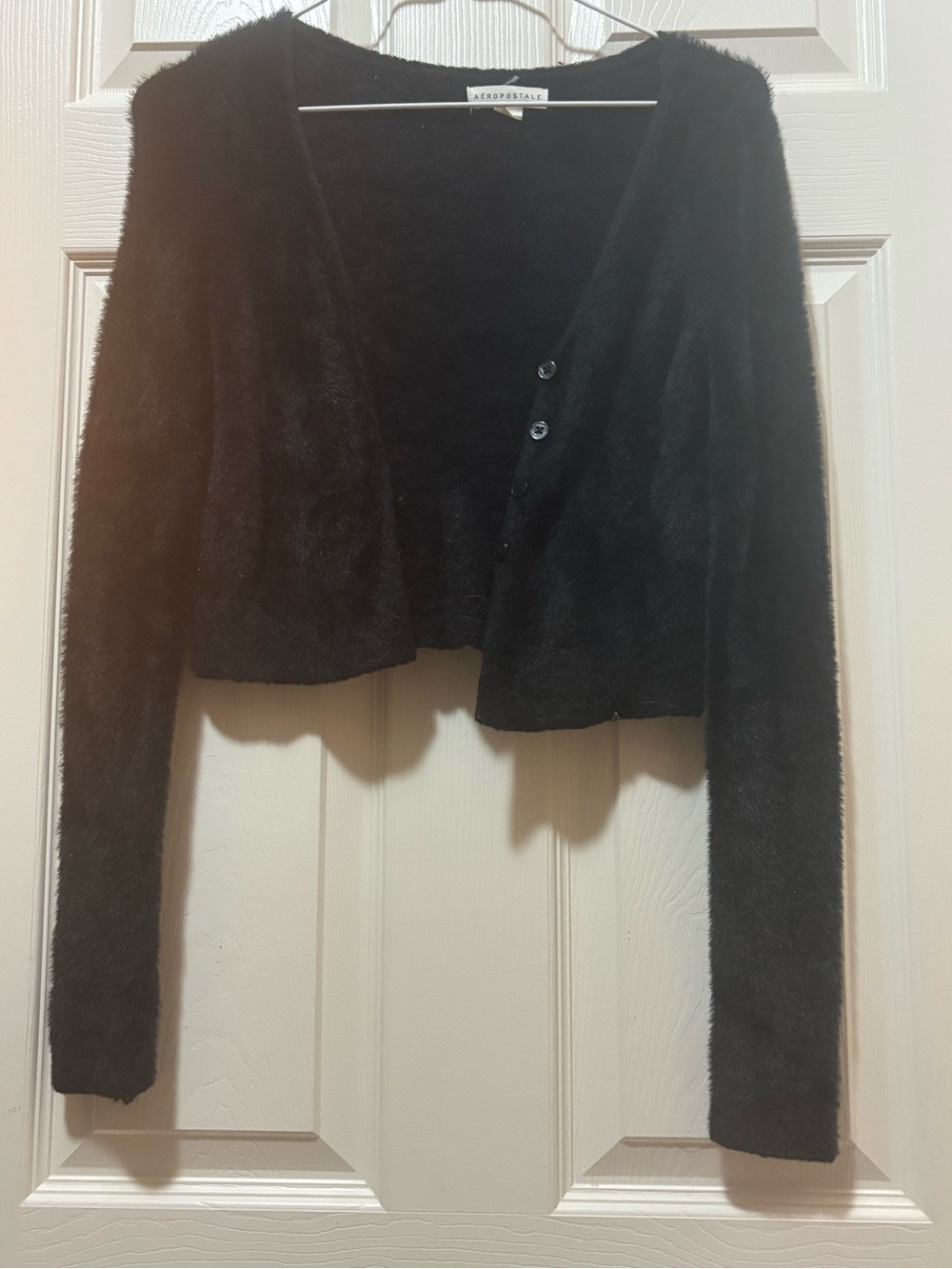 Aeropostale Black Fuzzy Eyelash Knit Cardigan